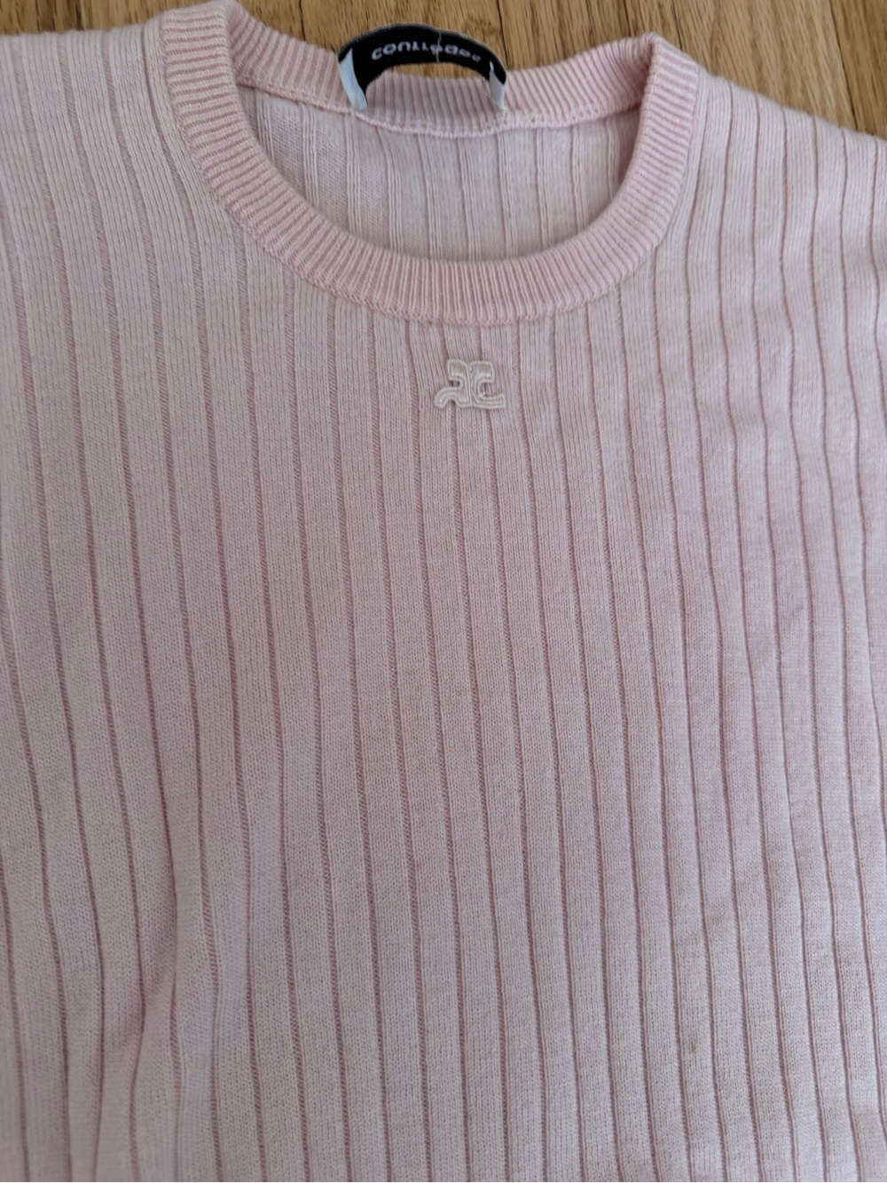 Courrèges Soft Pink Ribbed Crewneck Sweater